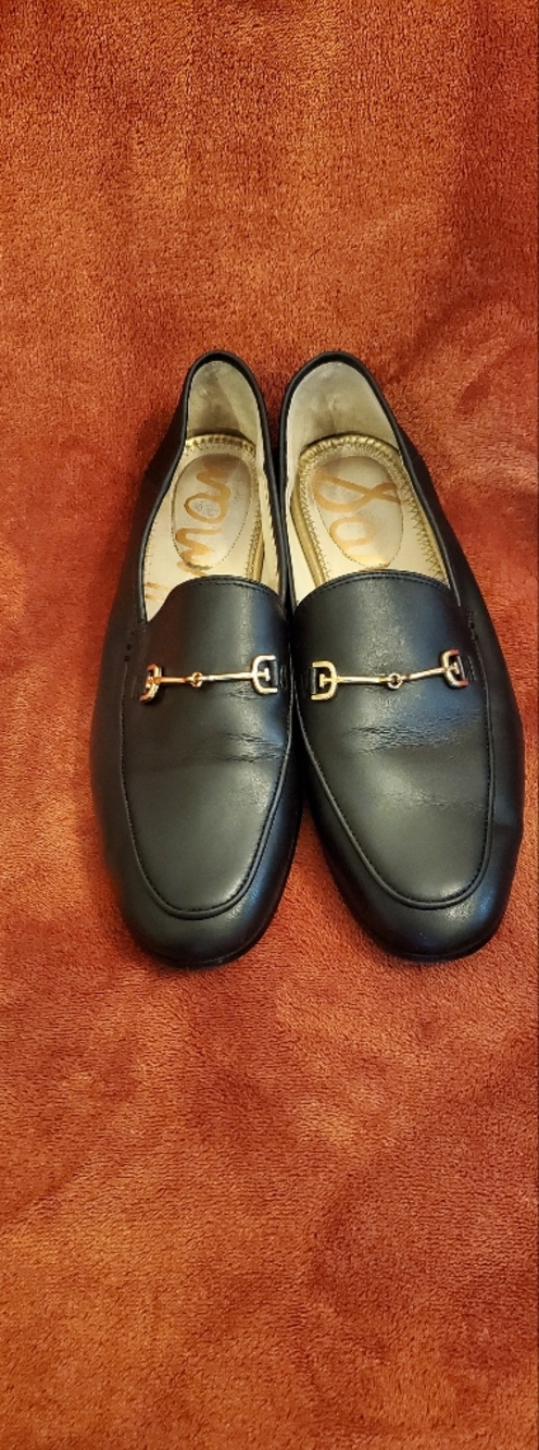 Sam Edelman Black Leather Slip-On Loafers with Gold Bit Detail